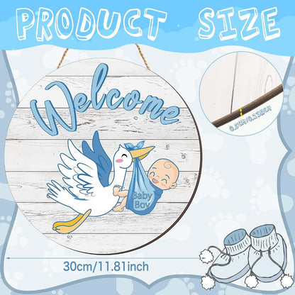 Chunful Baby Boy Welcome Round Wood Door Sign with Jute Rope, 12 Inch