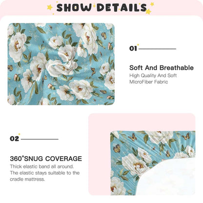 BabyOneStop Vintage Peony Turquoise Fitted Crib Sheet