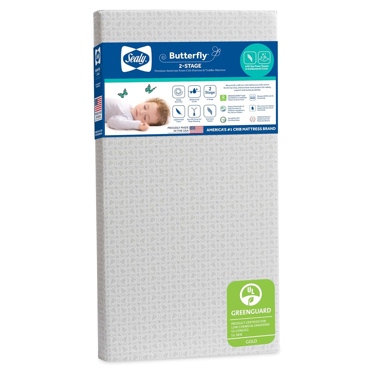 Sealy Butterfly 2-Stage Foam Baby Crib Mattress