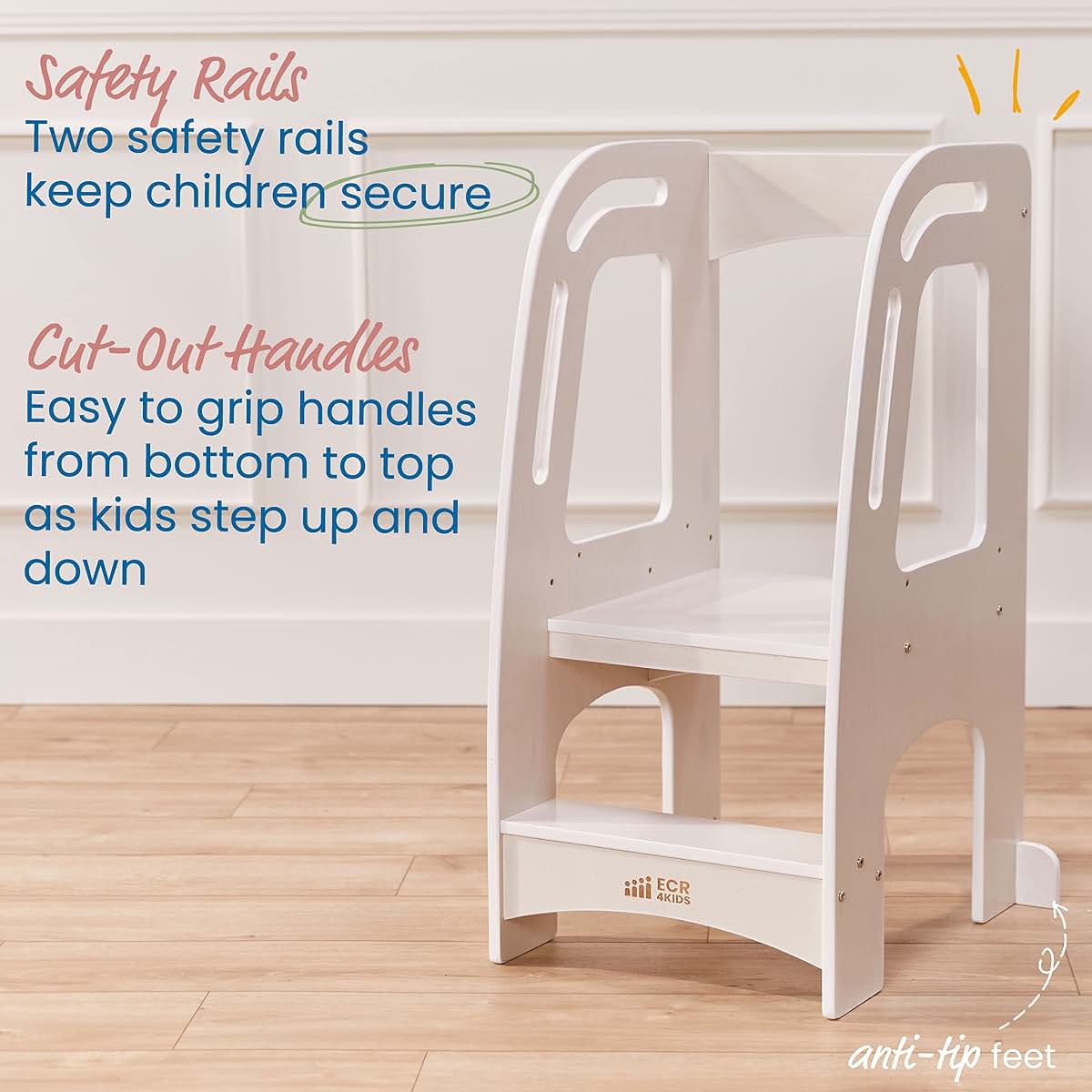 ECR4Kids Chef's Helper Kitchen Step Stool Tower with Handles, Childrens Furniture, White Wash (photo 4)