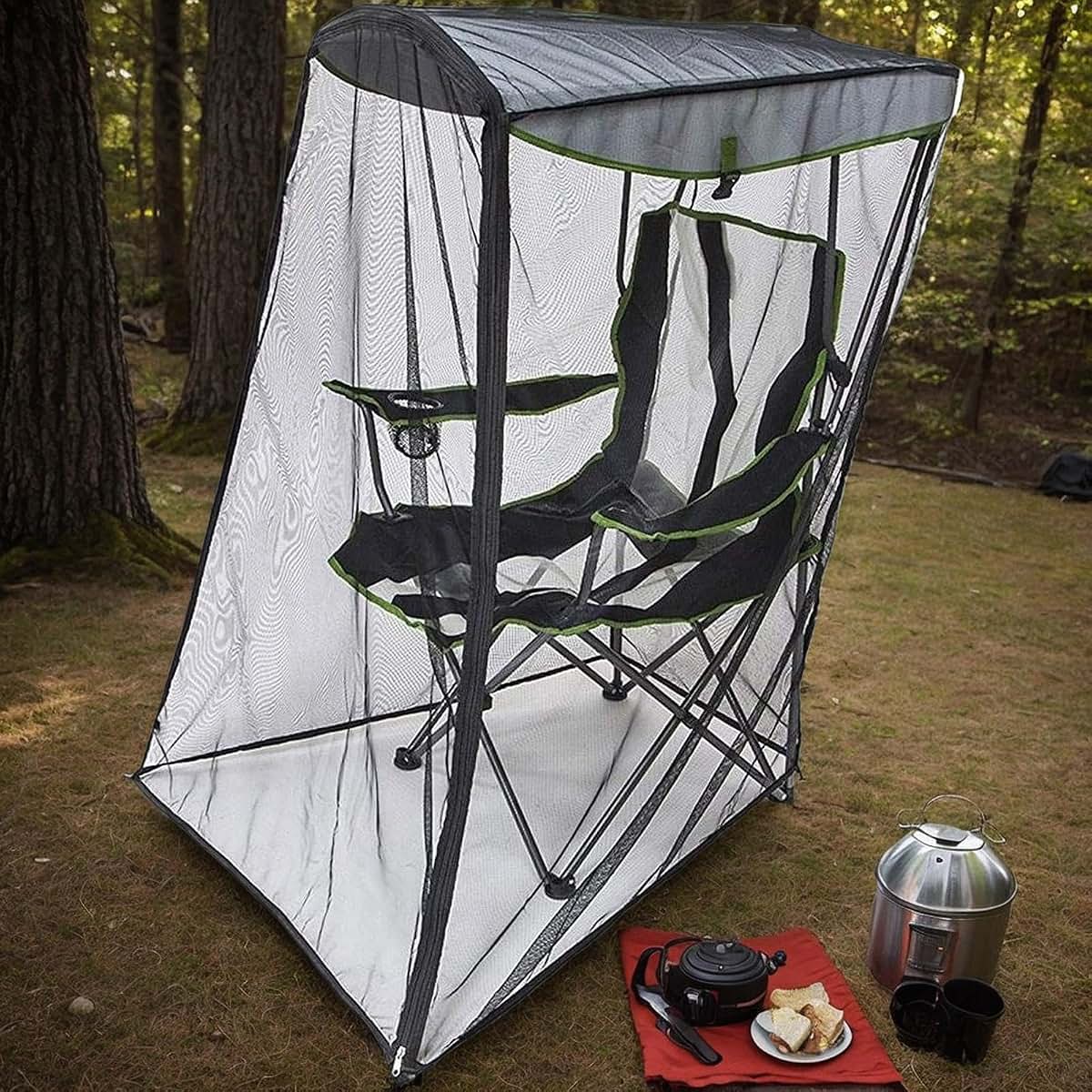 Tanxier Camping Chair Mosquito Net, Polyester Mesh with Zippered Door, Waterproof Roof