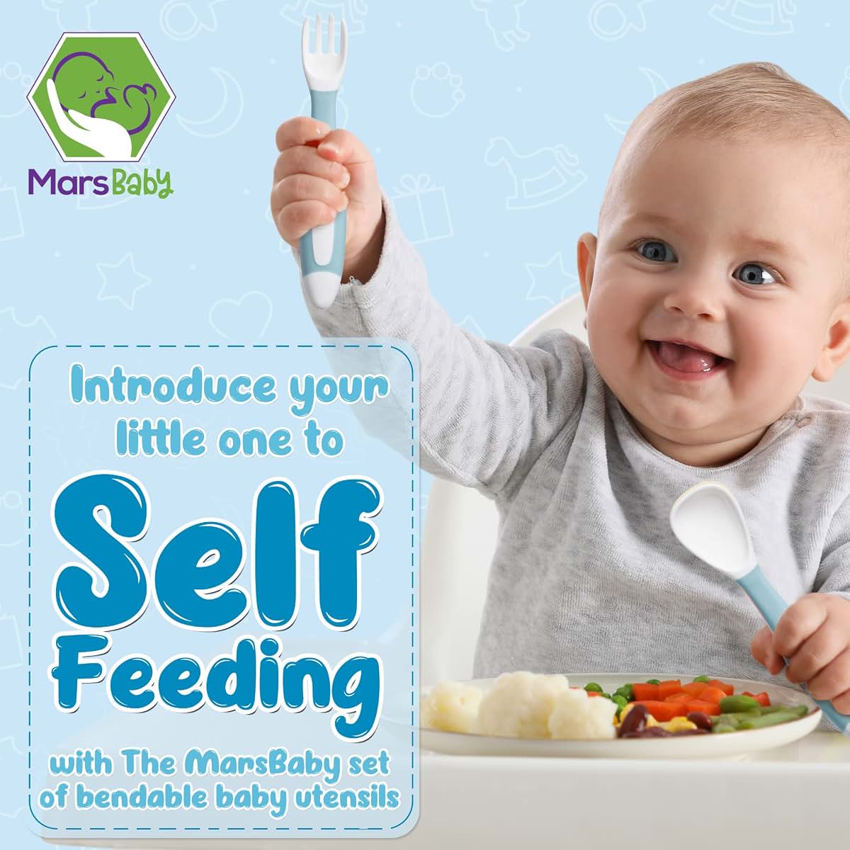 Mars Baby Silicone Baby Spoons Set For Self-Feeding With Travel Case