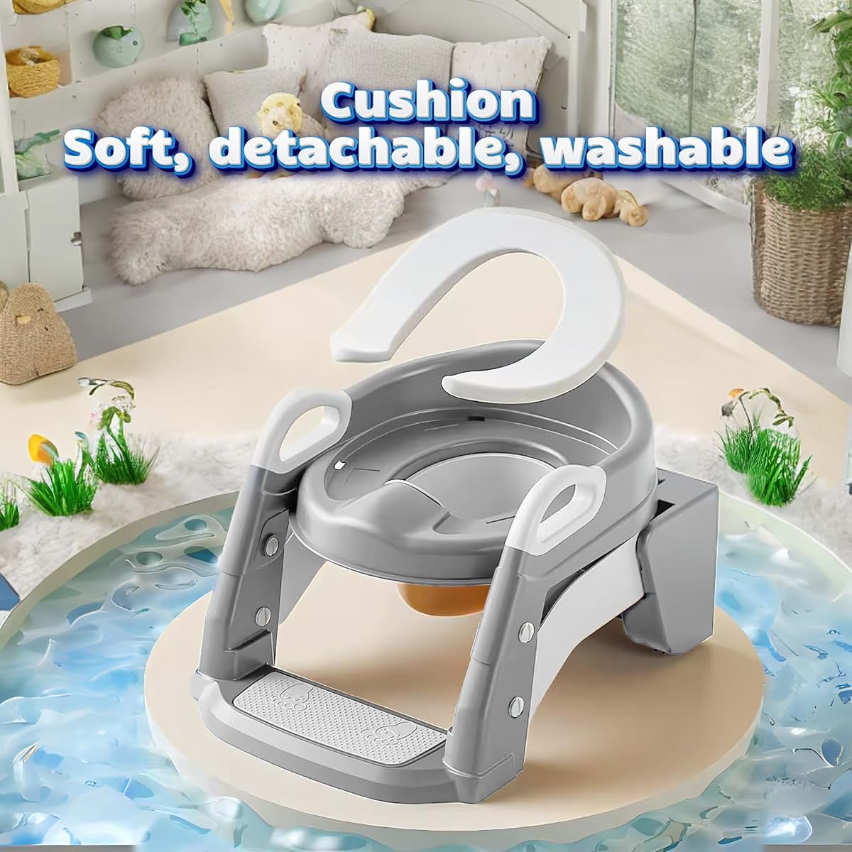 Fe Distribution Potty Training Toilet with Portable Soft PU Seat, Anti Slip Step Stool Ladder-3 in 1 Multifunctional (photo 4)