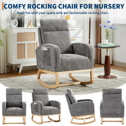 Amenitlif Rocking Chair Glider for Nursery, 300 Lbs, Side Pocket & Backrest (photo 3)