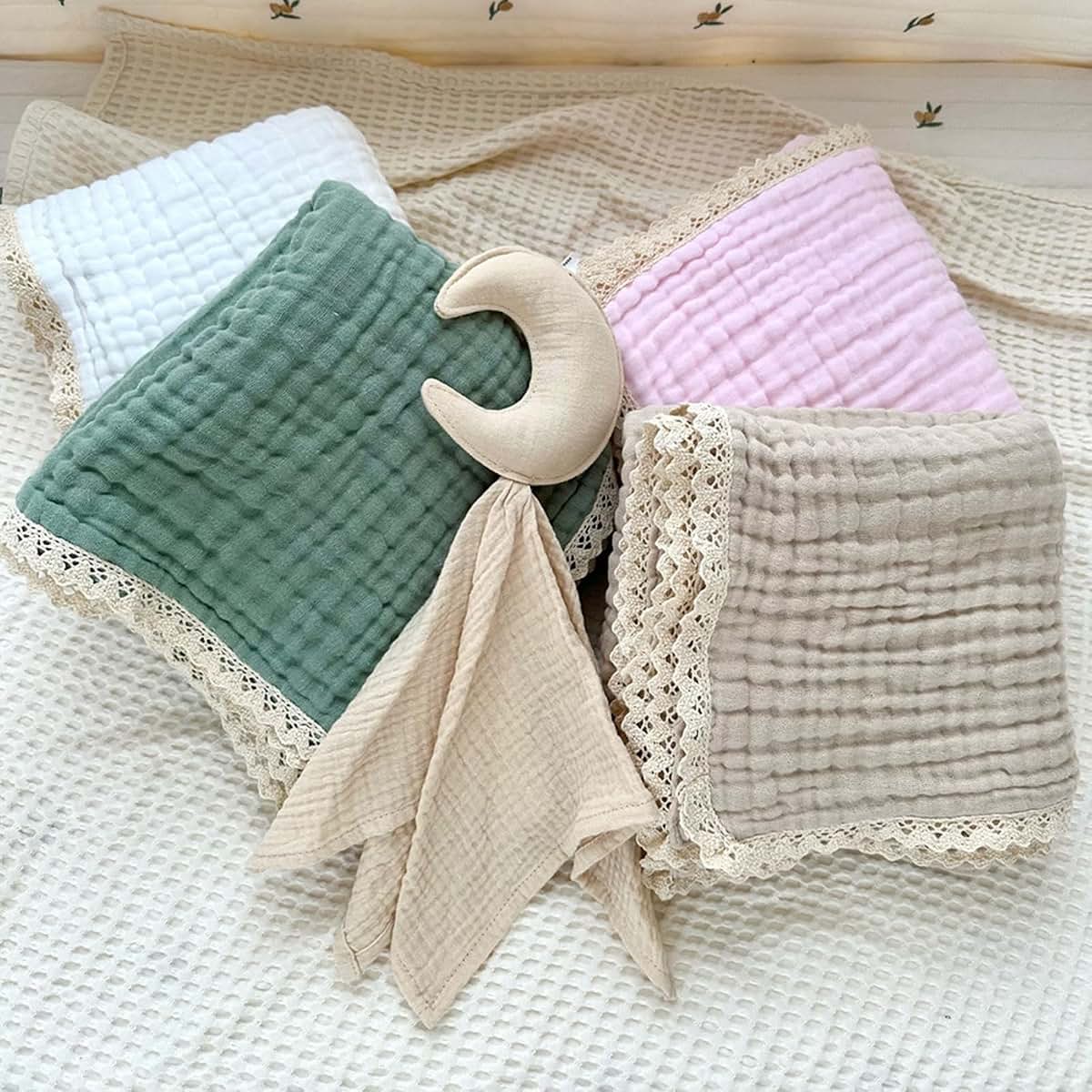 Houniixie Cotton Gauze Blanket With Delicate Lace Trim - Beige (photo 3)
