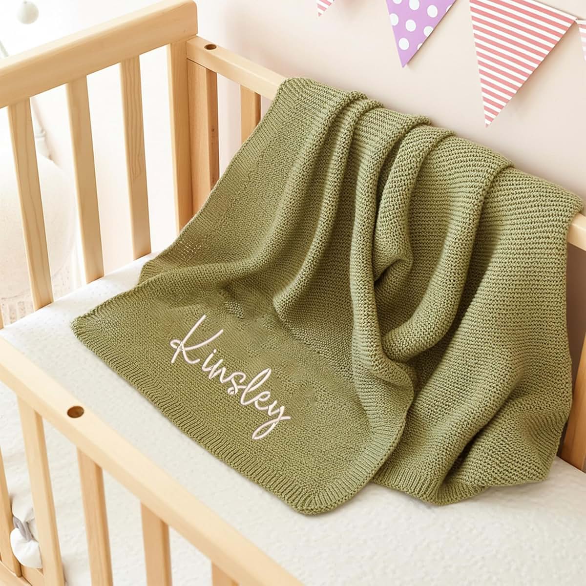 Noni Luxury Personalized Baby Blanket, Soft Breathable Cotton Knit, Custom Embroidered Name Blanket, Newborn Baby Gift (photo 4)