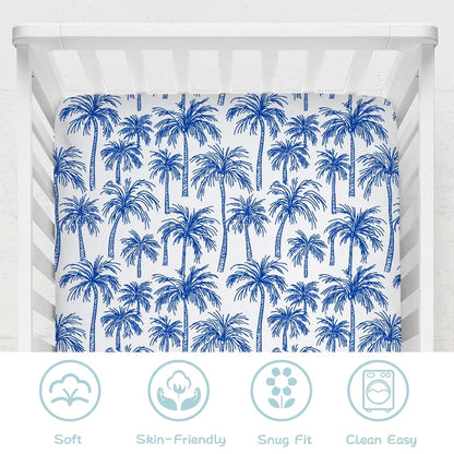 Dpjkevw Tropical Palm Tree Baby Crib Sheets Boys & Girls Blue Palm Trees Soft Fitted Newborn Bedding Nursery Baby (photo 3)
