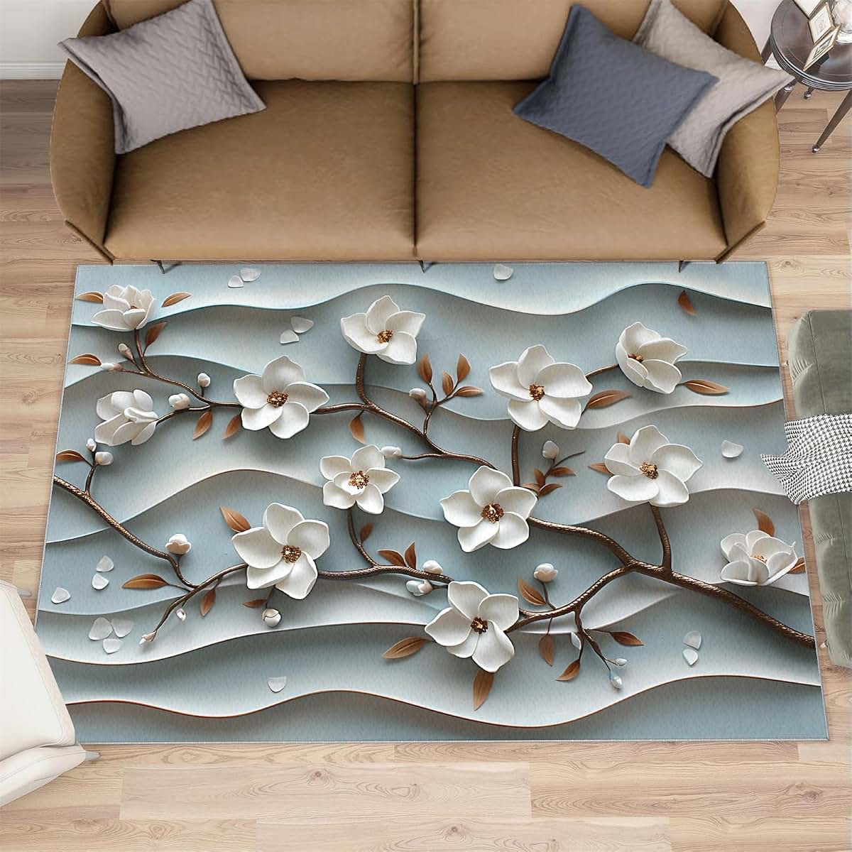 Hygiuid 3D Magnolia Floral Area Rug For Nursery And Bedroom