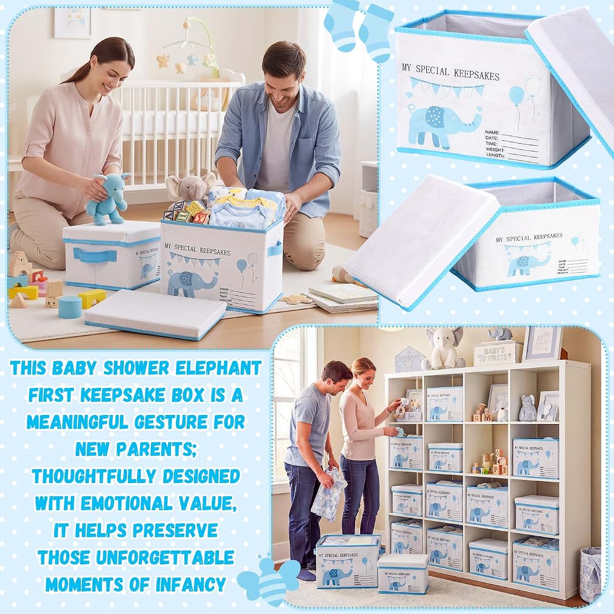 LemonRoad Baby Memories Keepsake Box with Lid Elephant Design Non-Woven & Cardboard