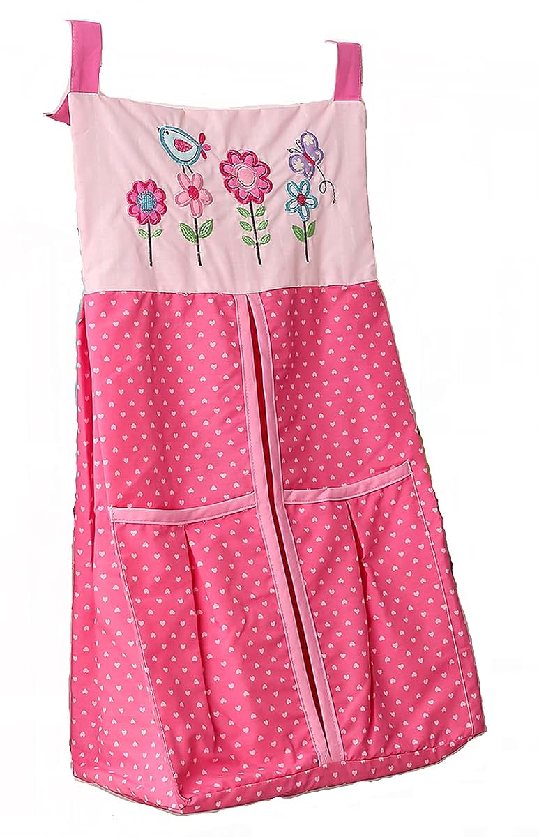 CribMATE 1 PC Pink Flower Owl Crib Diaper Bag, Crib Diaper Hanging Organizer Bag Baby Girl Gift Idea (Diaper Crib