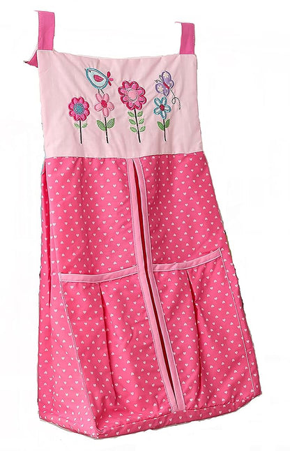 CribMATE 1 PC Pink Flower Owl Crib Diaper Bag, Crib Diaper Hanging Organizer Bag Baby Girl Gift Idea (Diaper Crib