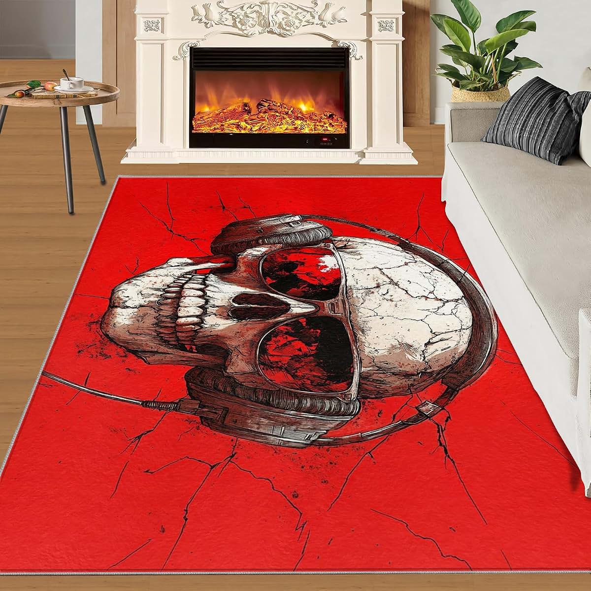 HYGIUID Skull Area Rug Low Pile Microfiber Playroom Carpet 4x5ft