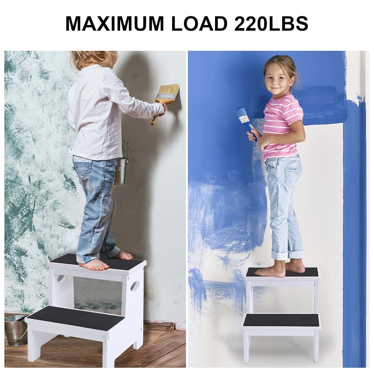 SUQANACY Kids Step Stool White Stepping Stool 2 Step Stools for Toddlers Bathroom Kitchen Counter Sink Wooden Step (photo 3)