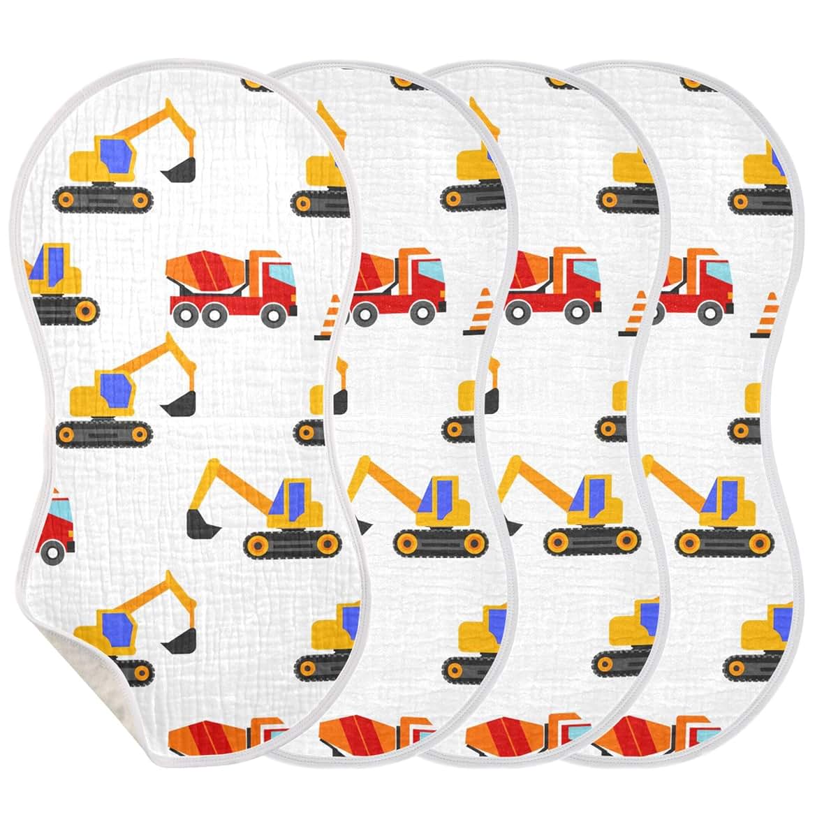 Construction Vehicles Muslin Baby Burp Cloths Set of 2, Cotton, 22x11 Inches