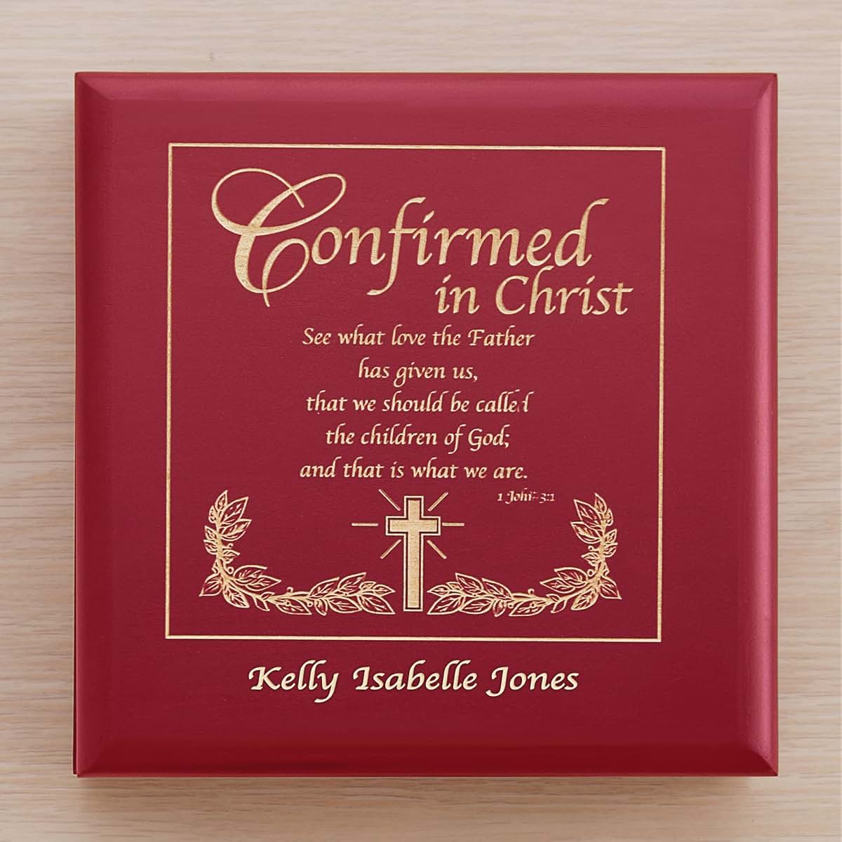 Let's Make Memories Personalized Confirmation Keepsake Box - Scripture - Sacrament - Religious Keepsake - Natural Wood (photo 3)