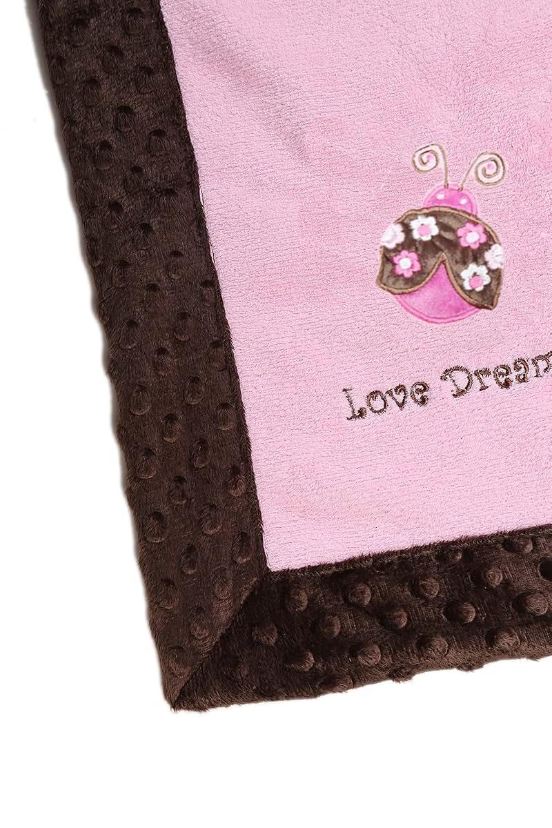 Bacati Ladybug Pink and Chocolate Velour Baby Blanket