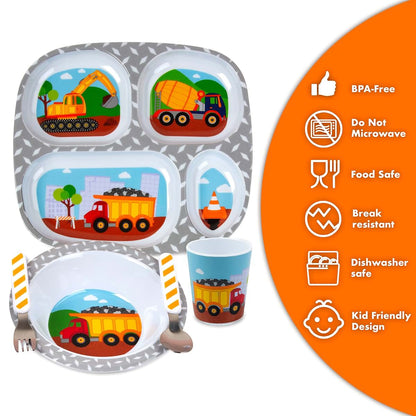 Bentology 5-Piece Construction Theme Mealtime Set for Kids