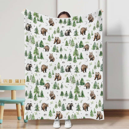 Bears Print Flannel Baby Blanket for Nursery Swaddle Throw
