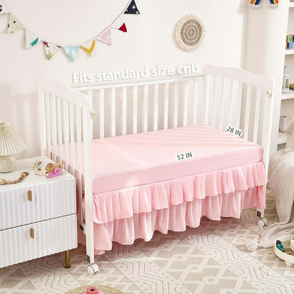 NacoMoco 3-Piece Tufted Ruffle Crib Bedding Set for Girls, Light Pink