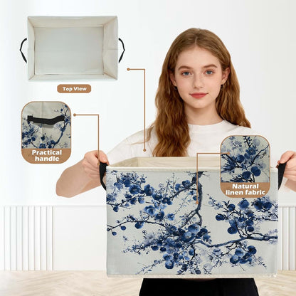 Ghoaoivo Chinoiserie Blue Floral Storage Box Bin for Clothes and Decor