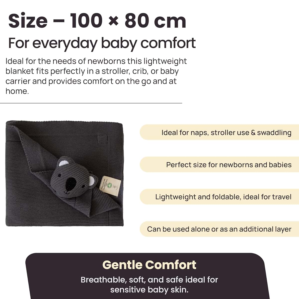 Little Dedi Organic Cotton Baby Blanket with Koala Comforter, 30x40 in (photo 2)