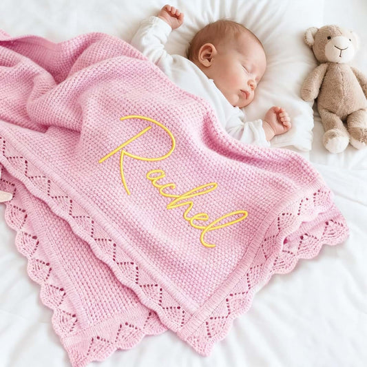 Delitic Personalized Baby Blanket for Girls Boys Custom Baby Blanket with Name Embroidery Baby Gifts for Baby Shower