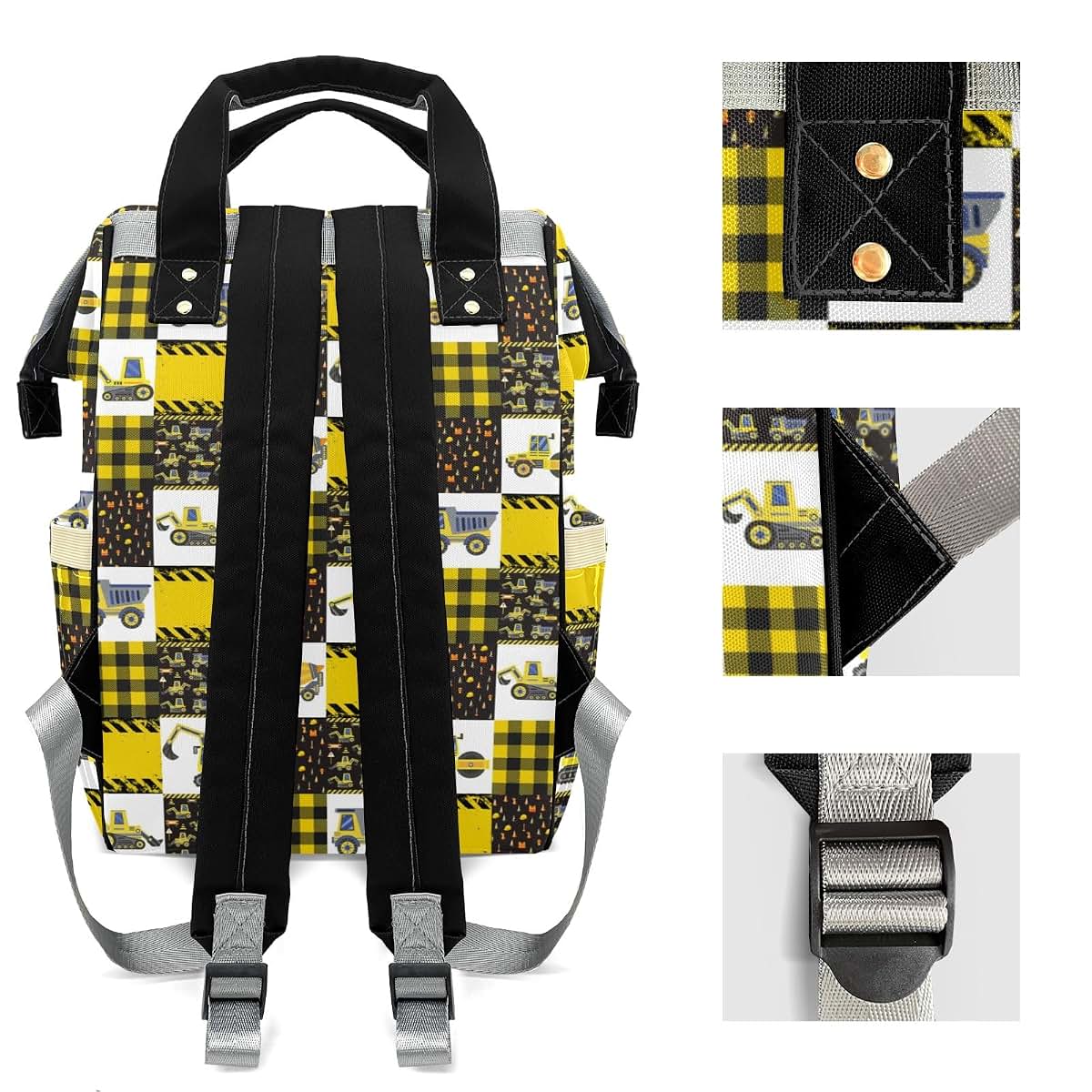 LiSoAkWE Traffic Car Patchwork Yellow Personalized Diaper Bag Backpack with Name,Customized Nappy Backpack for Baby (photo 4)