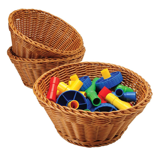 Constructive Playthings Round Plastic Wicker Storage Baskets, Set Of 3