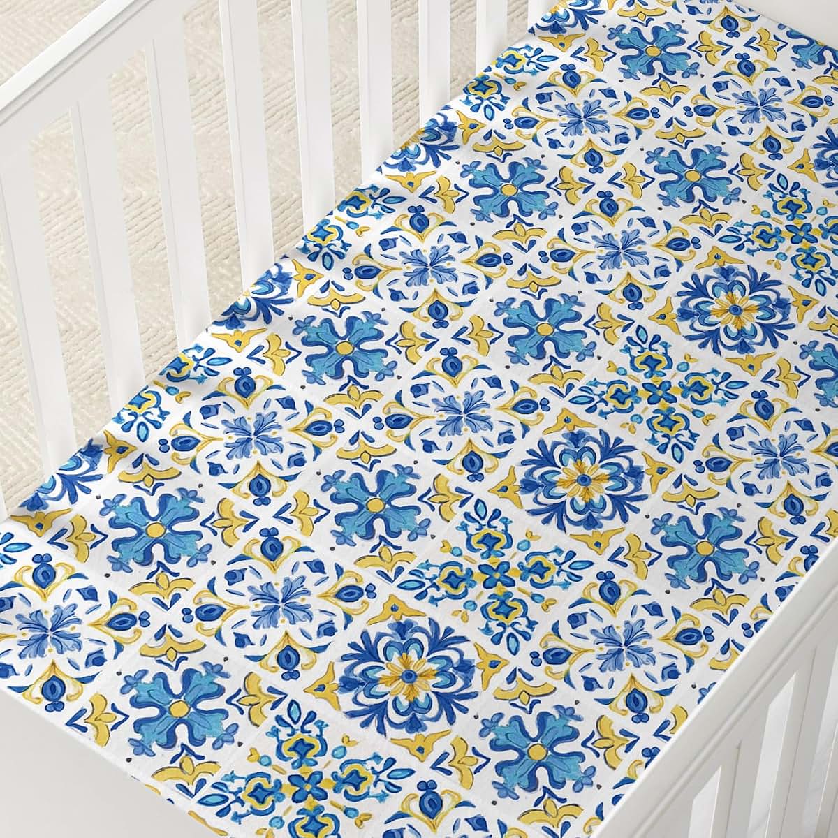 Horaldaily 2-Pack Fitted Crib Sheet, Microfiber Jersey, Lemons Floral