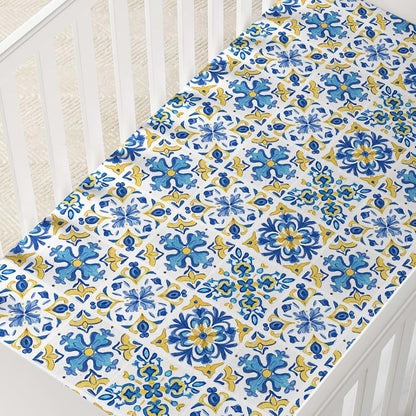 Horaldaily 2-Pack Fitted Crib Sheet, Microfiber Jersey, Lemons Floral