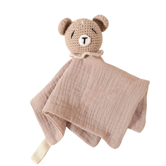 MENGLANSI Lovely Animal Crochet Security Blanket Soothing Doll for Infants Soft Cotton Multipurpose as Burp Cloth or Toy