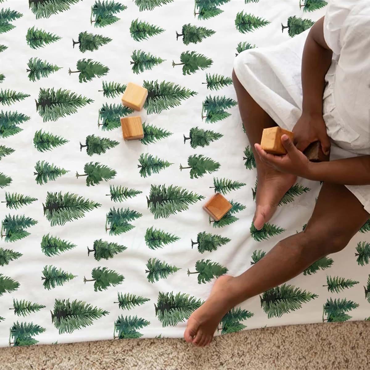 BabyOneStop Watercolor Green Pine Trees Baby Blanket, Flannel Swaddle Receiving Blanket 30x40 Inch