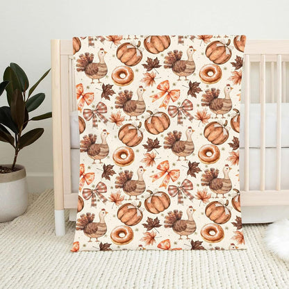 Wicbfdfv Thanksgiving Turkey Pumpkin Flannel Baby Blanket (photo 2)
