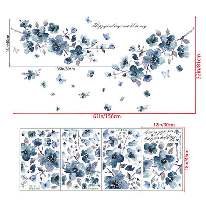 DTLIFEK Removable Blue Peach Flowers Wall Decals And Butterfly Wall Stickers