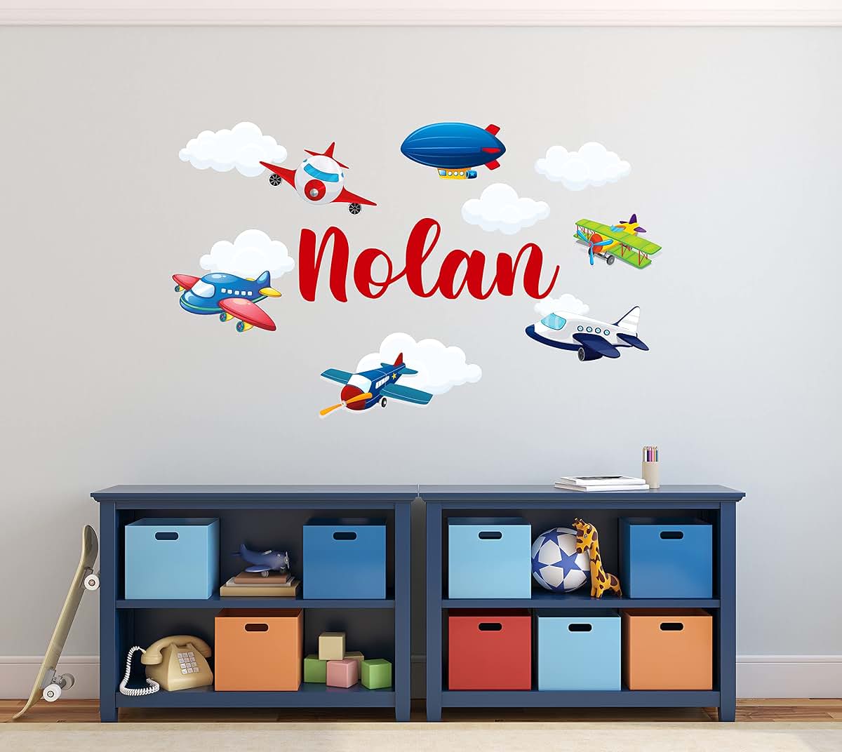 Decalzone Inc Custom Airplane Name Wall Decal - Personalized Kids Planes & Clouds Vinyl Sticker