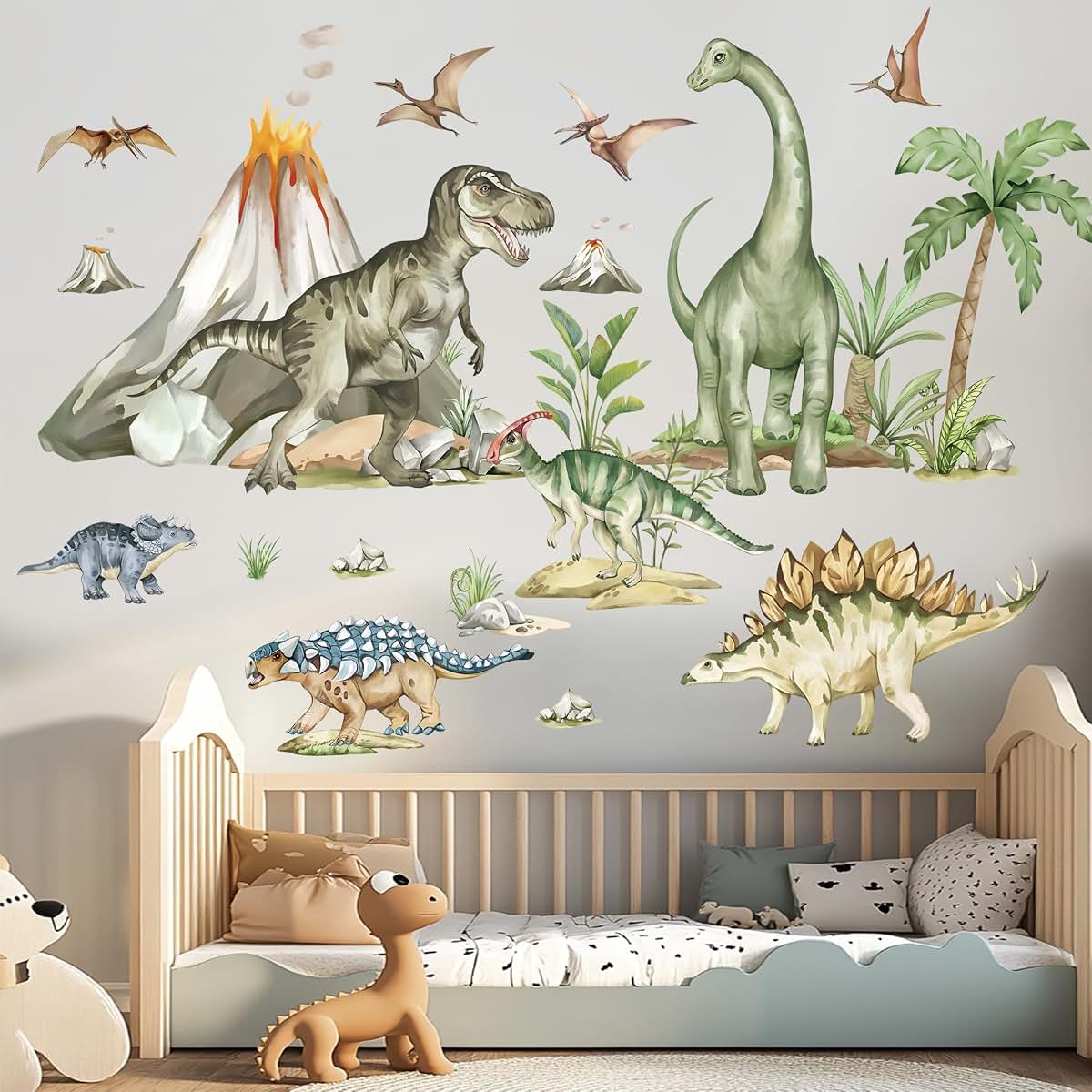 Wondever Dinosaur Wall Decals Tropical Animal Dino Wall Stickers