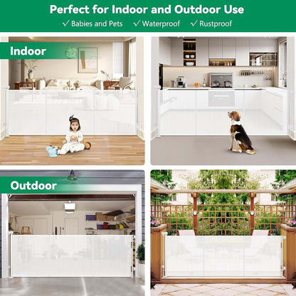 KISKIZ 85" Wide Retractable Baby Gate, Indoor/Outdoor, White