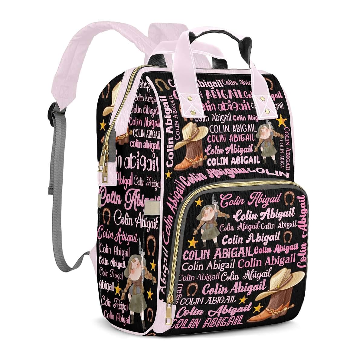 LiSoAkWE Cowgirl Text Pink Black Customizable Large Capacity Diaper Bag Personalized Name,Waterproof Multi-Function (photo 2)