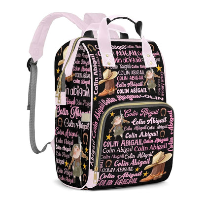 LiSoAkWE Cowgirl Text Pink Black Customizable Large Capacity Diaper Bag Personalized Name,Waterproof Multi-Function (photo 2)