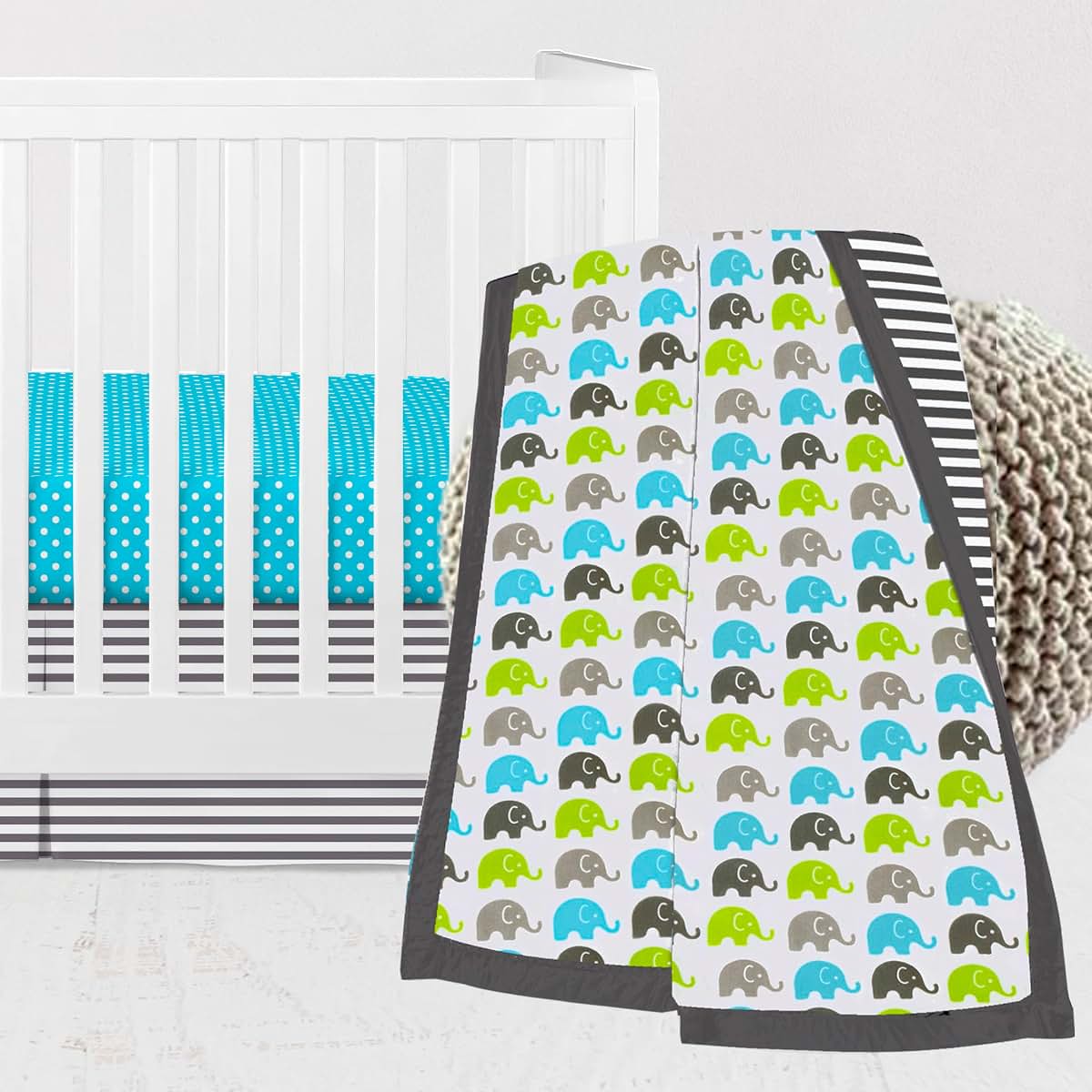 Bacati - Elephants Aqua/Lime/Gray 3 pc Crib Bedding Set