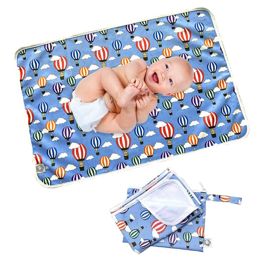 FLOCK THREE Flockthree Waterproof Baby Changing Pad with Storage Bag (28.7" X 19.7") Washable Wipeable Reusable Leak