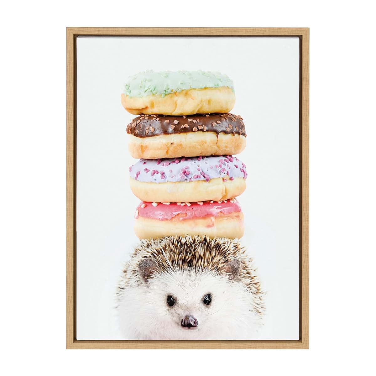 Hedgehog Donuts Framed Canvas Art for Nursery or Living Room