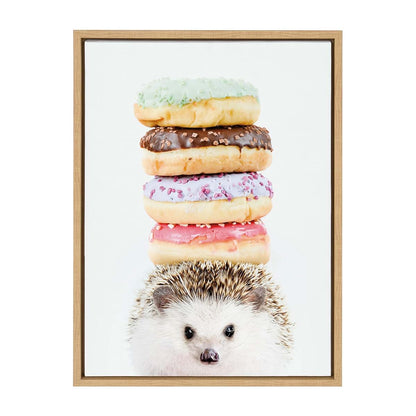 Hedgehog Donuts Framed Canvas Art for Nursery or Living Room