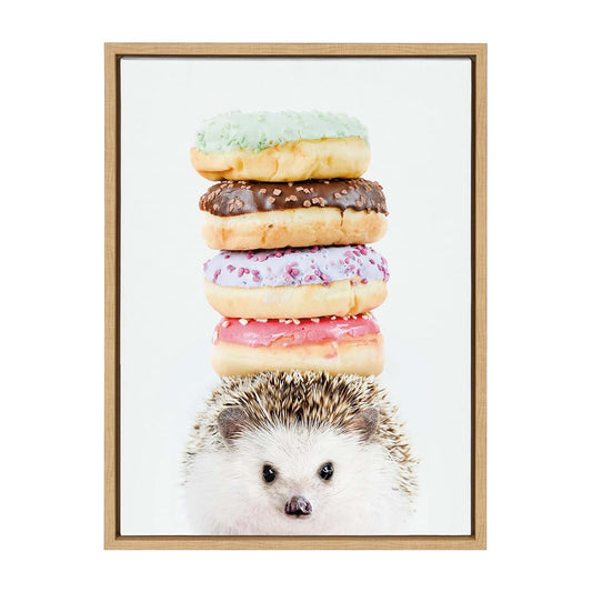 Hedgehog Donuts Framed Canvas Art for Nursery or Living Room