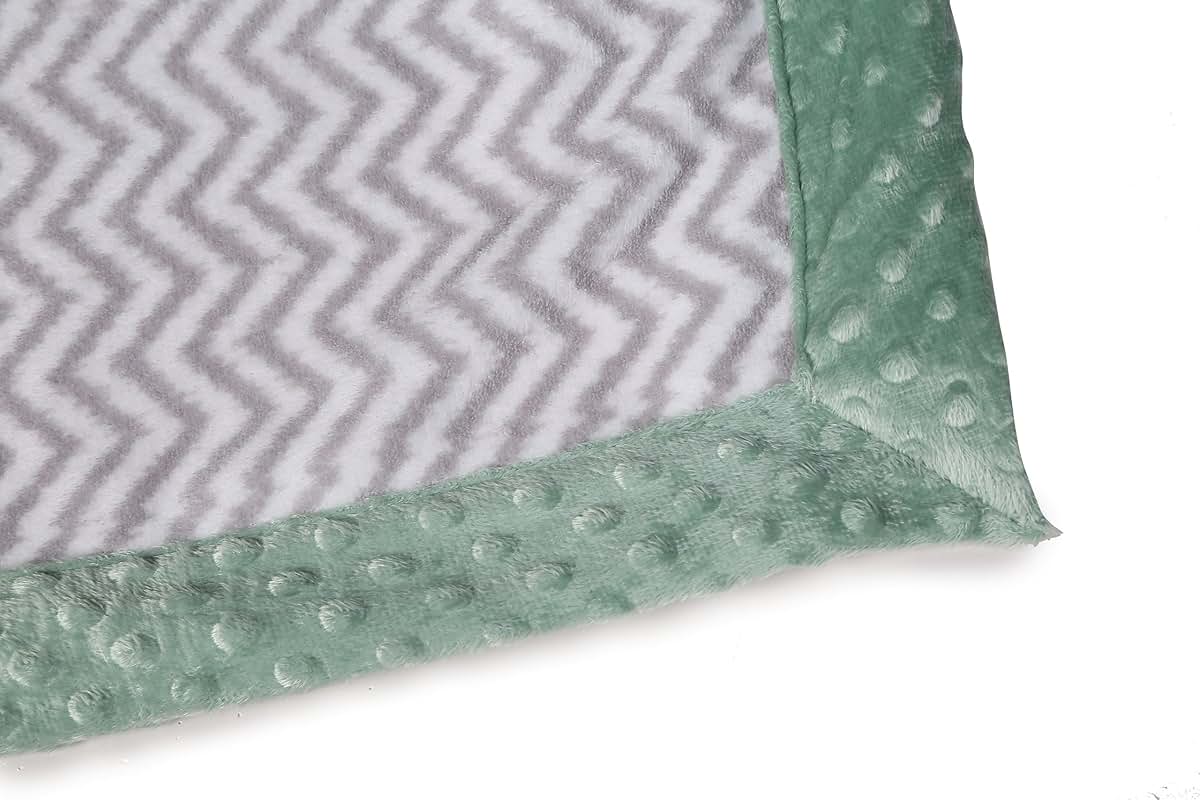 Bacati - Grey Ikat Chevron with Solid Border Plush Blanket (Grey Chevron/Mint Border) (photo 2)