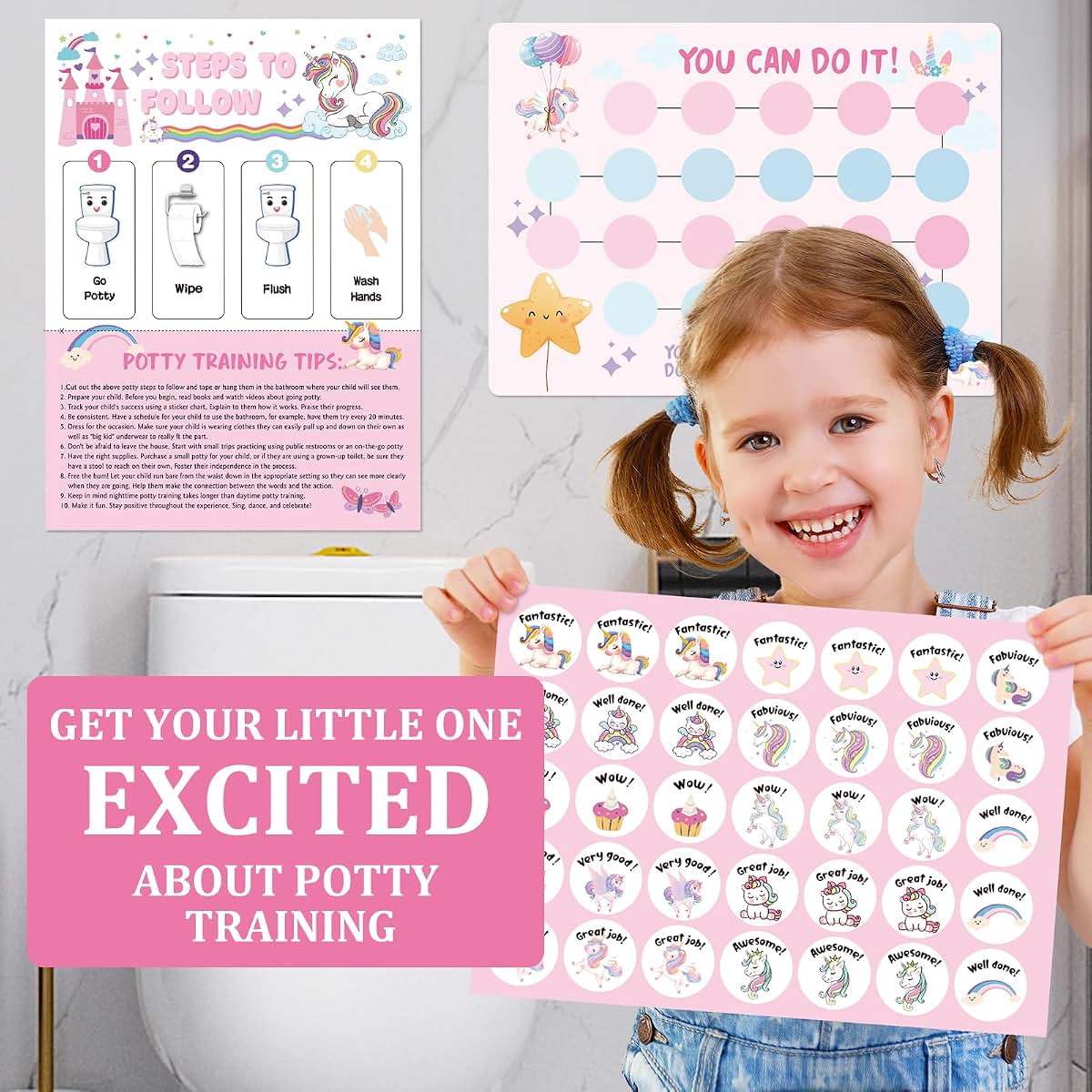 shouqiuzhonglv Unicorn Potty Training Chart for Toddler Girls - Potty Training Sticker Chart for Girls Potty with