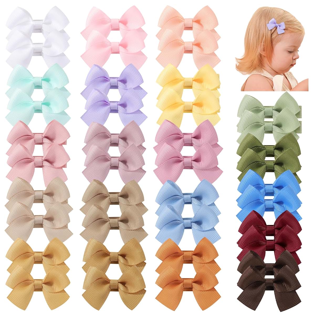 40-Piece Mini Grosgrain Ribbon Baby Hair Bow Clip Set for Girls