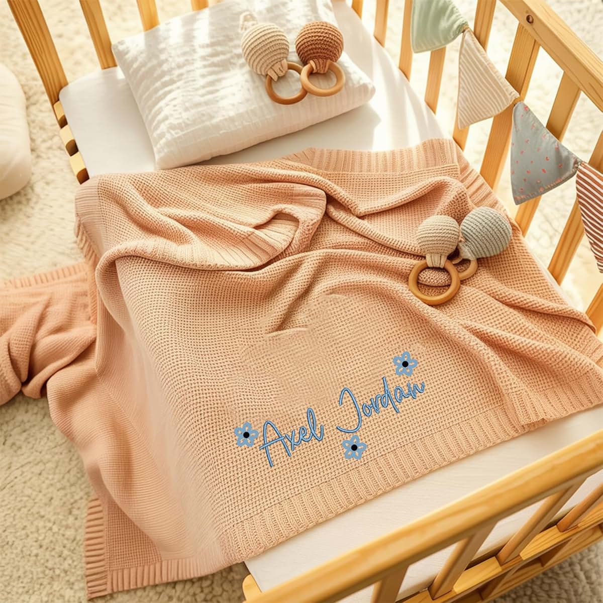 Noni Luxury Personalized Baby Blanket, Soft Breathable Cotton Knit, Custom Embroidered Name Blanket, Newborn Baby Gift (photo 3)