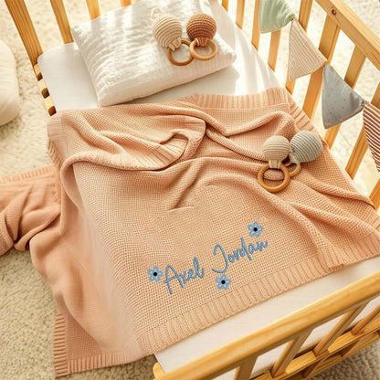 Noni Luxury Personalized Baby Blanket, Soft Breathable Cotton Knit, Custom Embroidered Name Blanket, Newborn Baby Gift (photo 3)