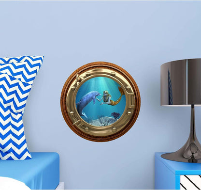 Stickit Graphix 12" Porthole 3D Window Wall Sticker Mermaid Dolphin